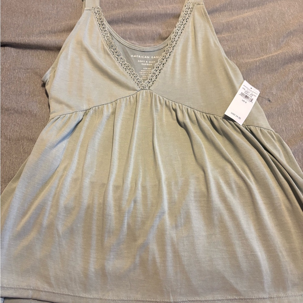 American Eagle Outfitters Women's Light Green (like sea foam green Lace Tank Top